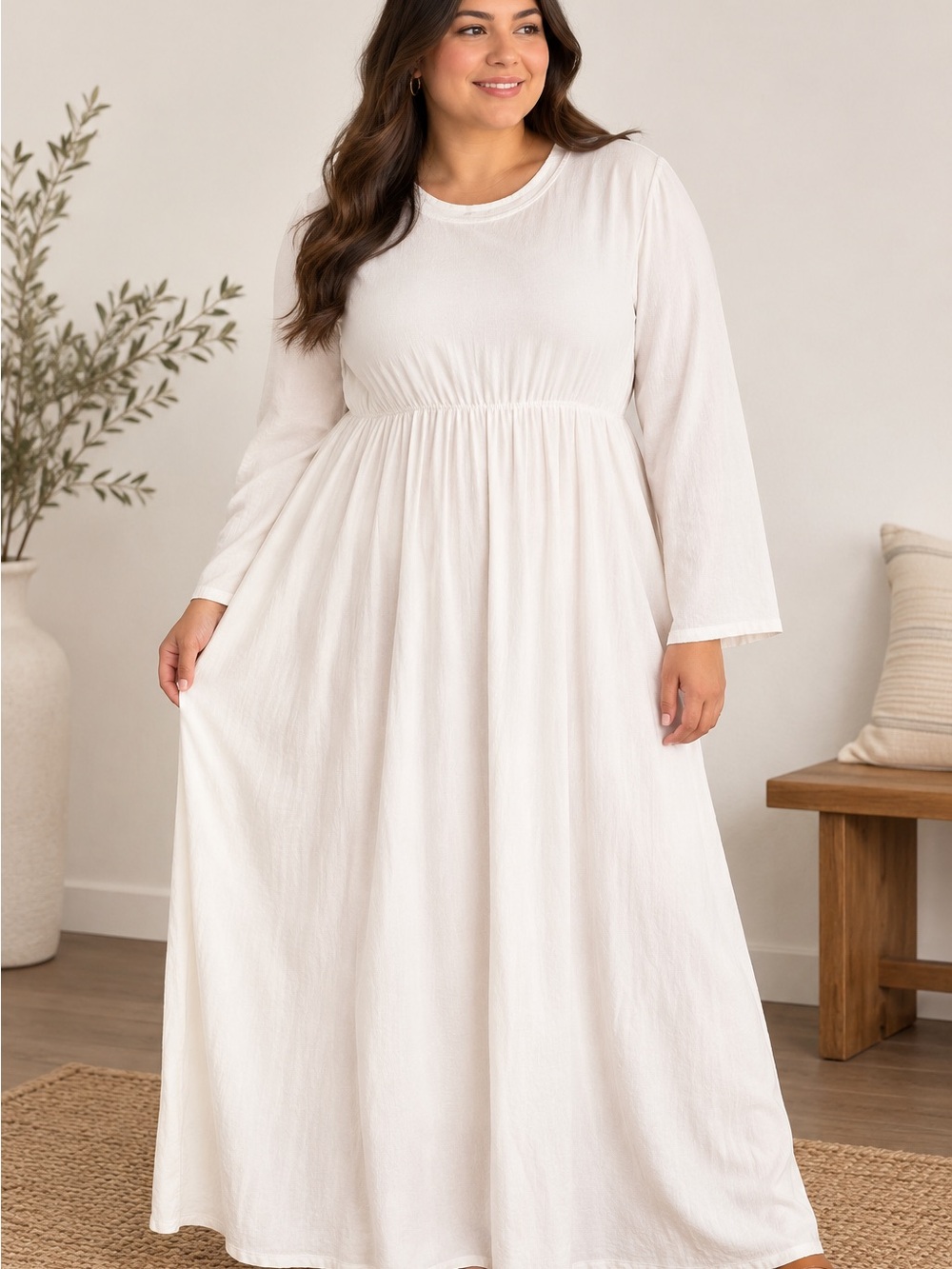 Hazel Blues Boho White Maxi Dress Long Sleeve 1XL Plus Size